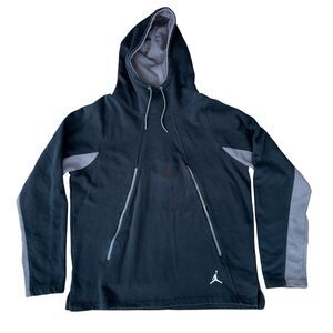 Air Jordan Hoodie Black Gray Pullover Embroidered Logo Mens Size XL Jumpman Y2K